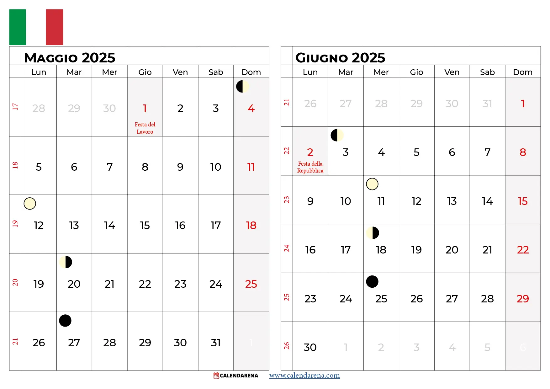 Calendario Maggio Giugno 2025