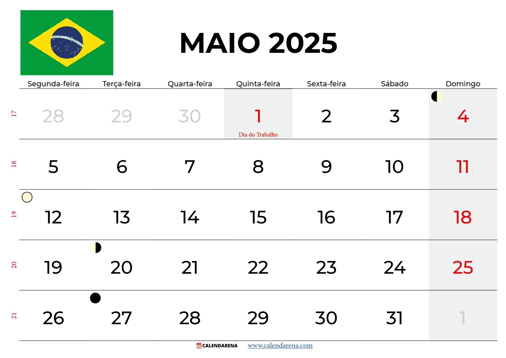 Calendário Maio 2025 Com Feriados