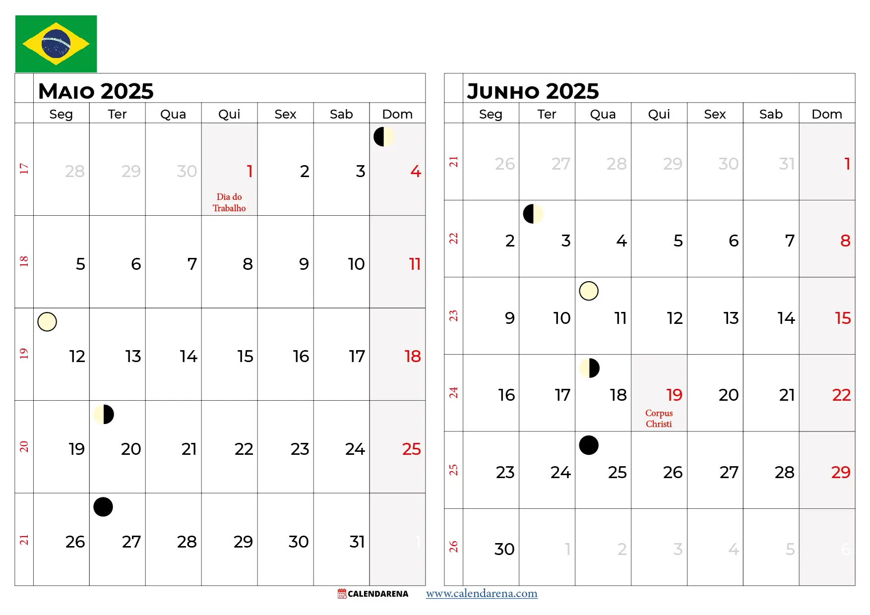 Calendário Maio E Junho 2025