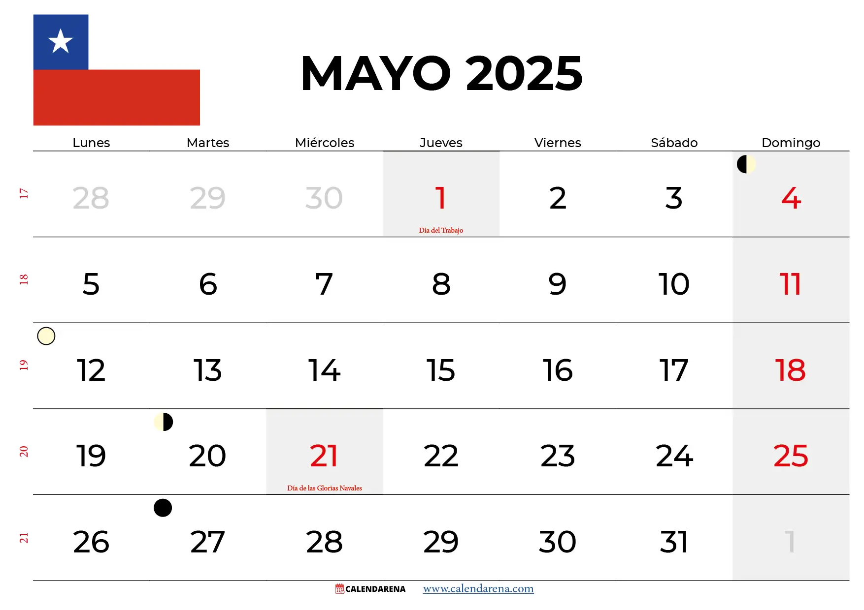 Calendario Mayo 2025 Chile