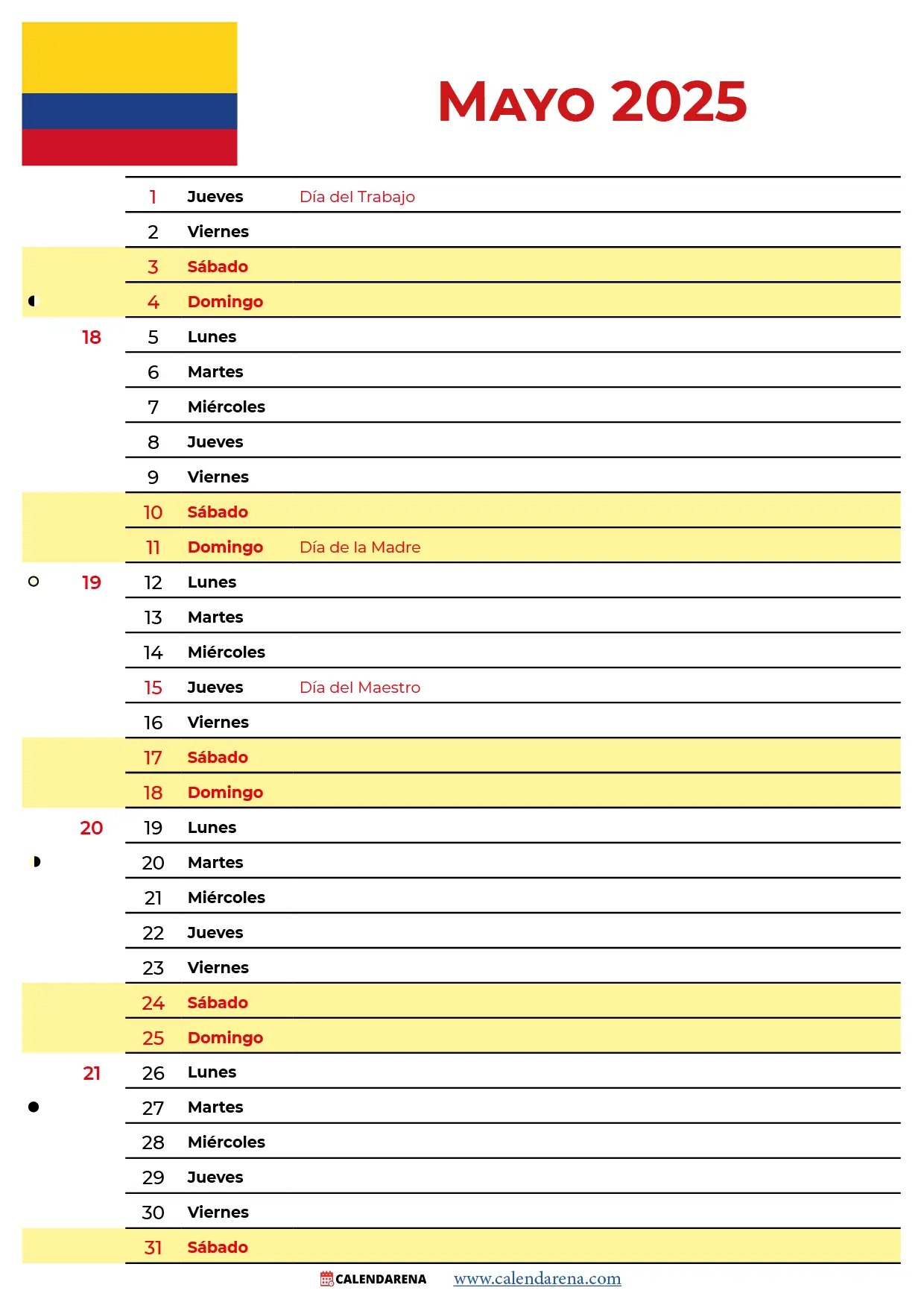 Calendario Mayo 2025 Colombia Con Festivos