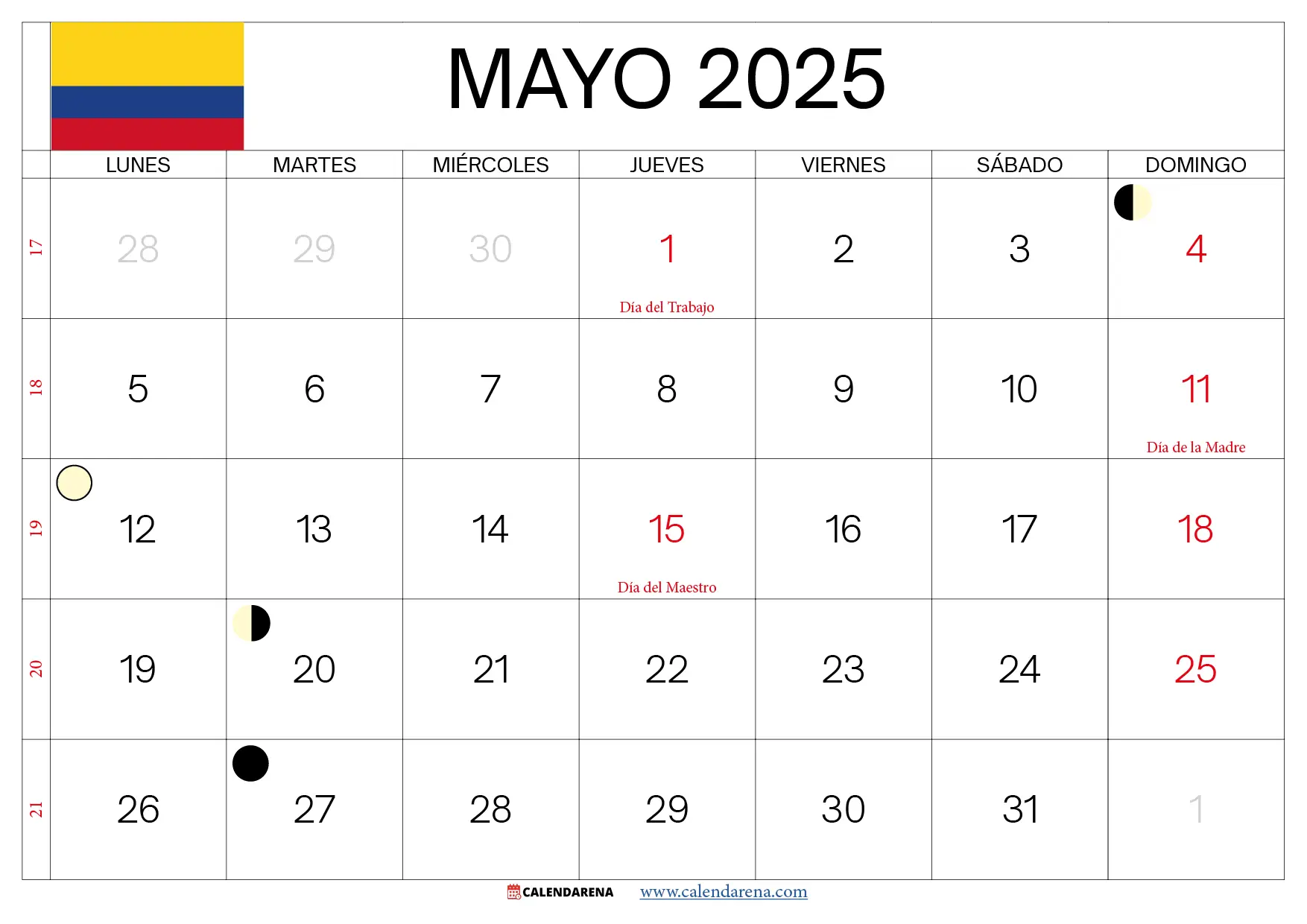 Calendario Mayo 2025 Con Festivos Colombia