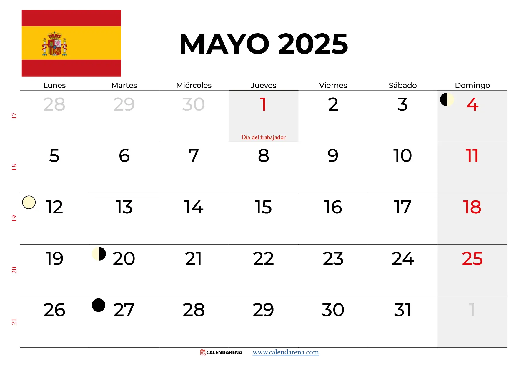 Calendario Mayo 2025 España