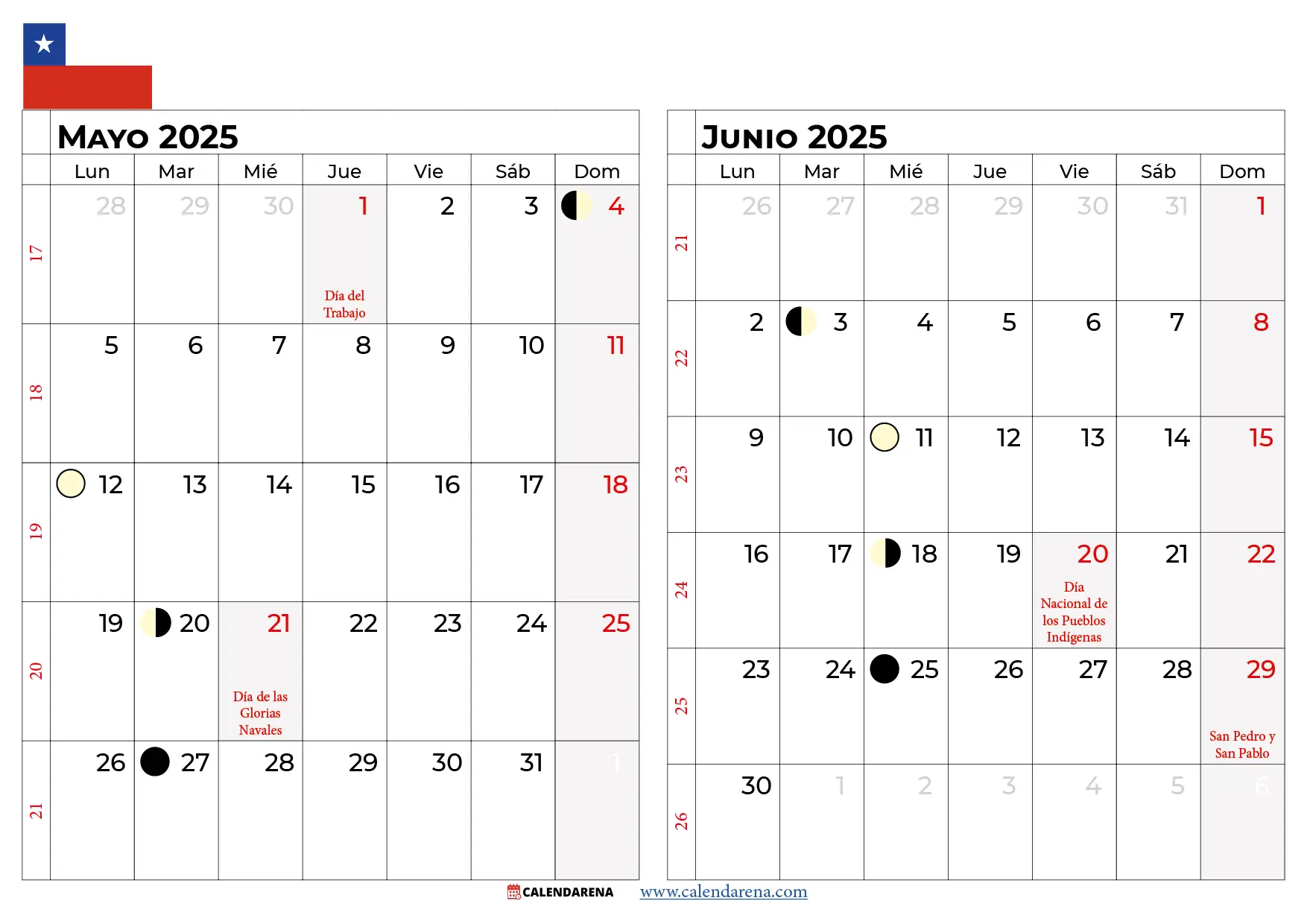 Calendario Mayo Junio 2025 Chile