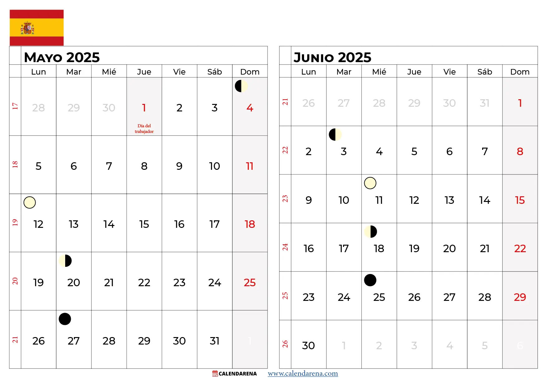 Calendario Mayo Y Junio 2025 España