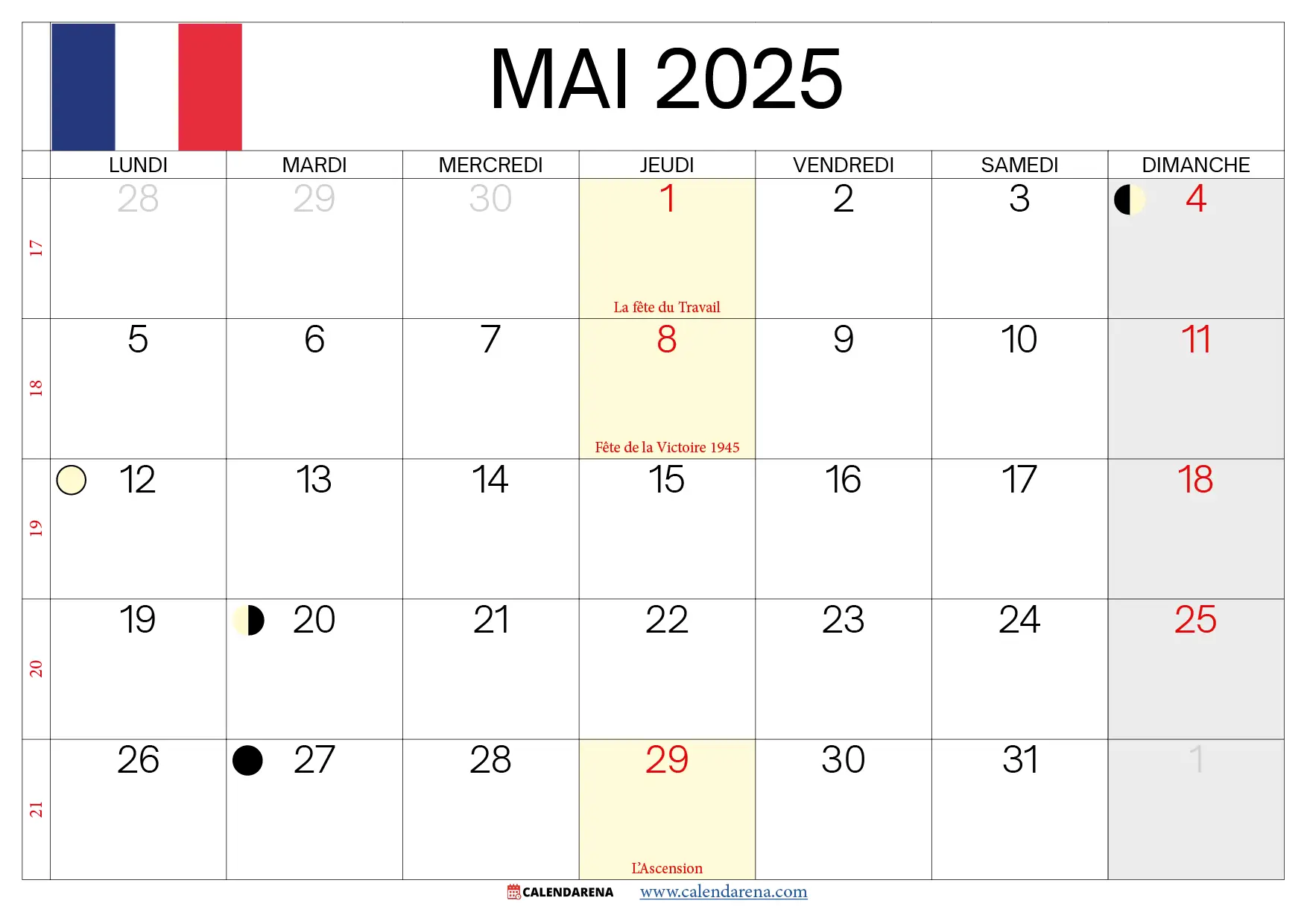 Calendrier Mai 2025 Avec Jours Fériés