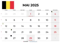 Calendrier Mai 2025 Belgique