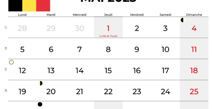 Calendrier Mai 2025 Belgique