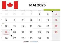 Calendrier Mai 2025 Québec