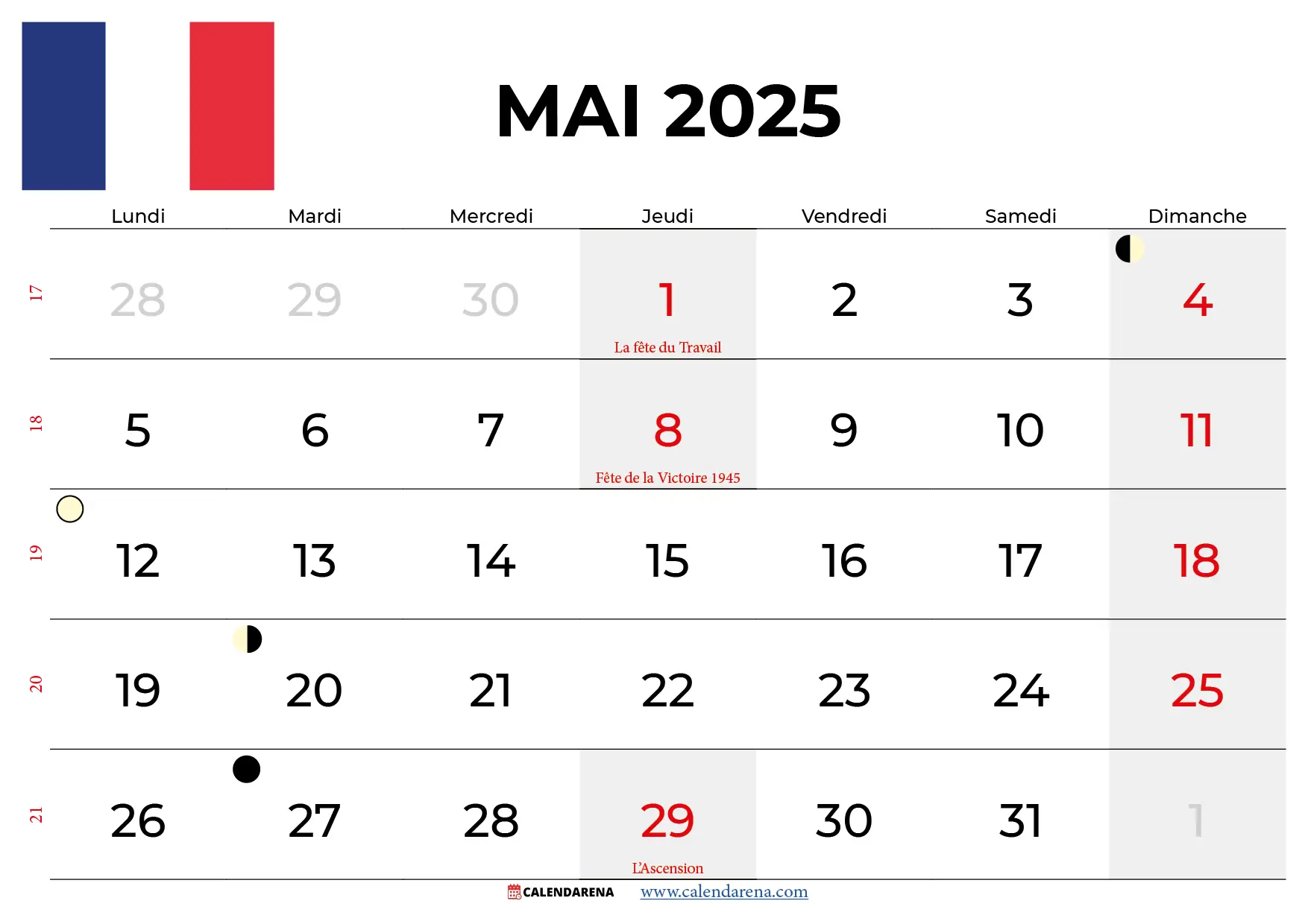 Calendrier Mai 2025