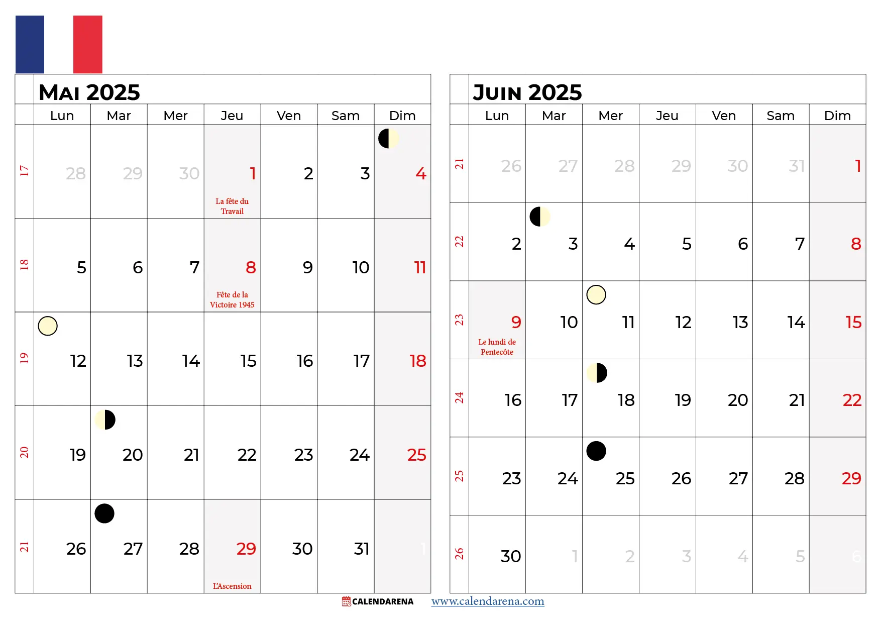 Calendrier Mai Juin 2025