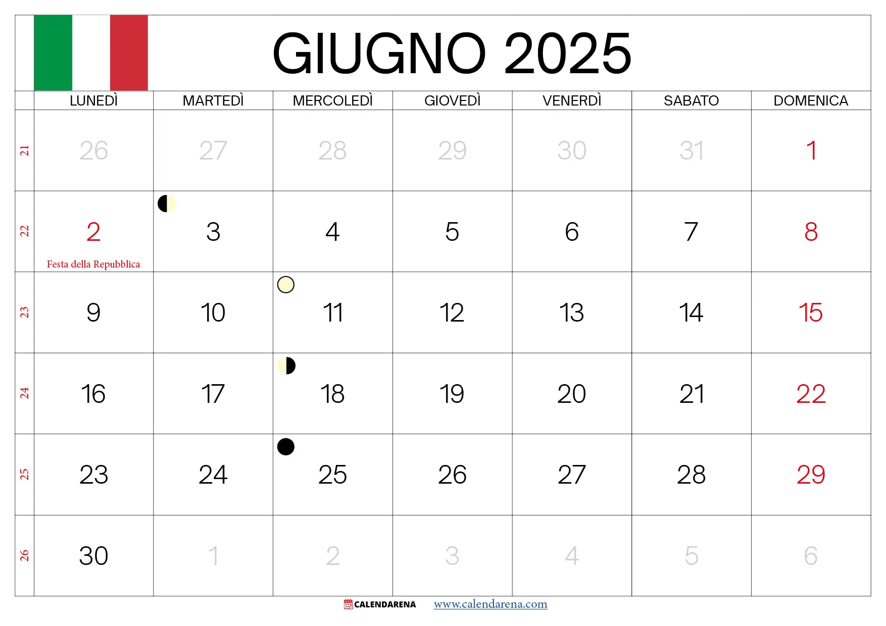 Giugno 2025 Calendario