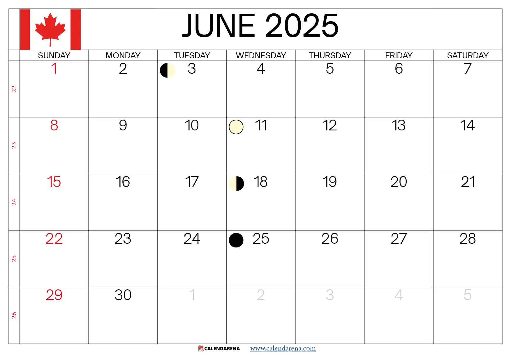 June 2025 Calendar Canada