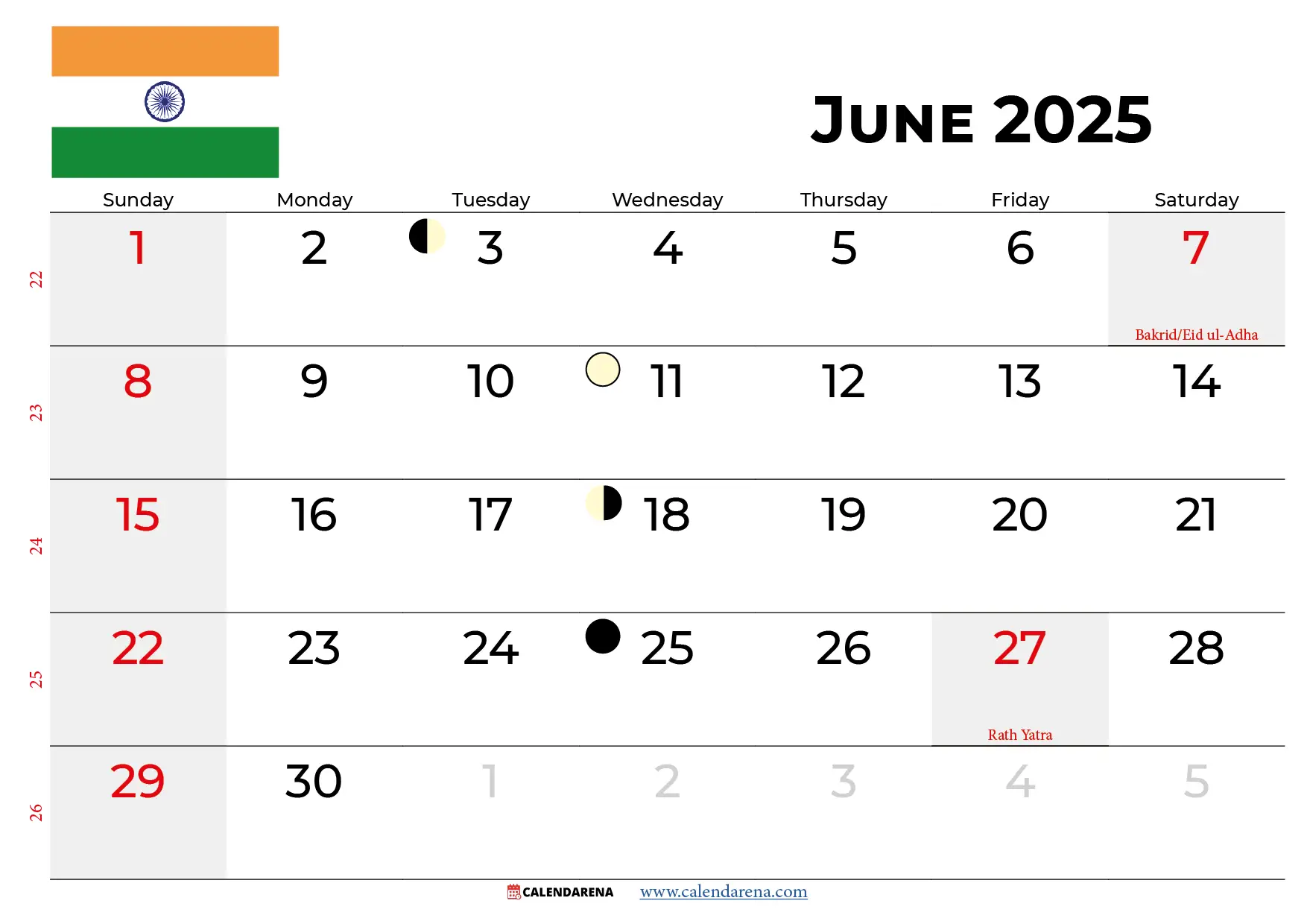 June 2025 Calendar India