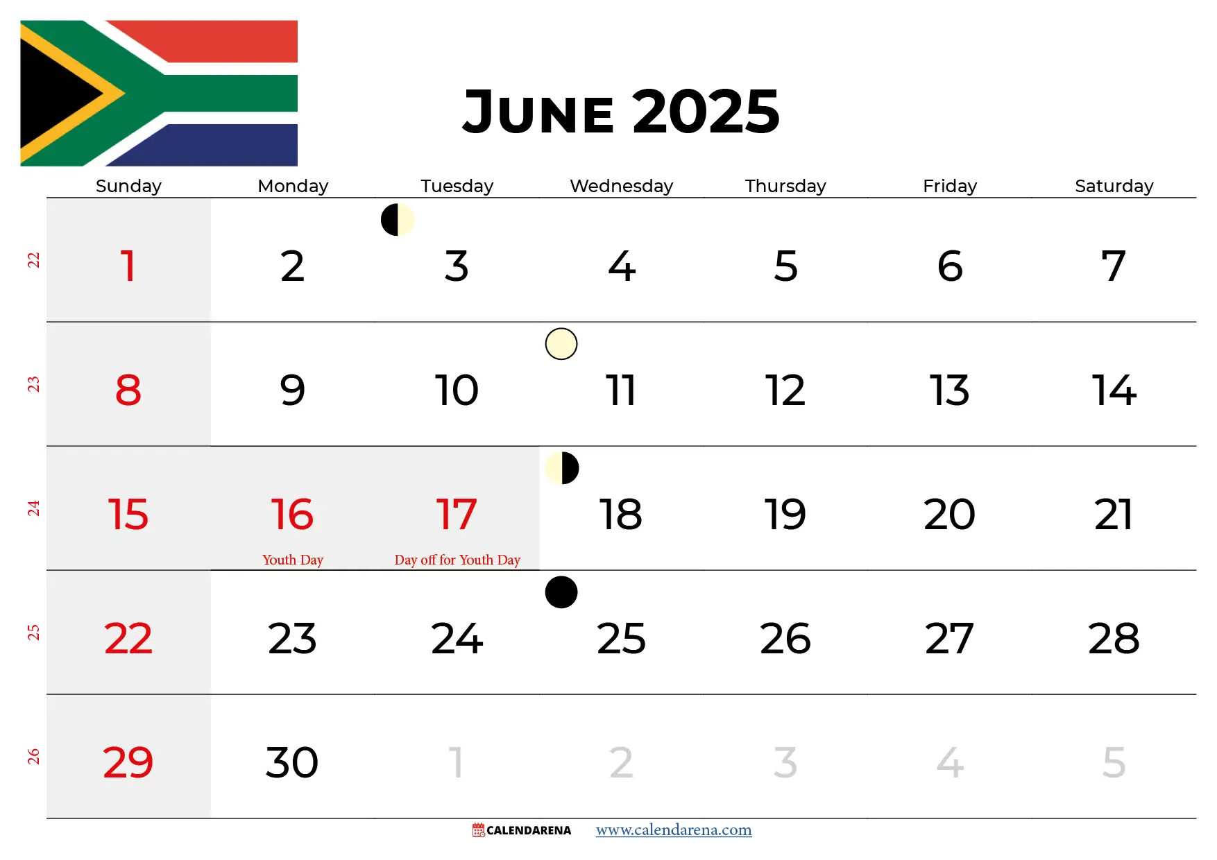 June 2025 Calendar South Africa