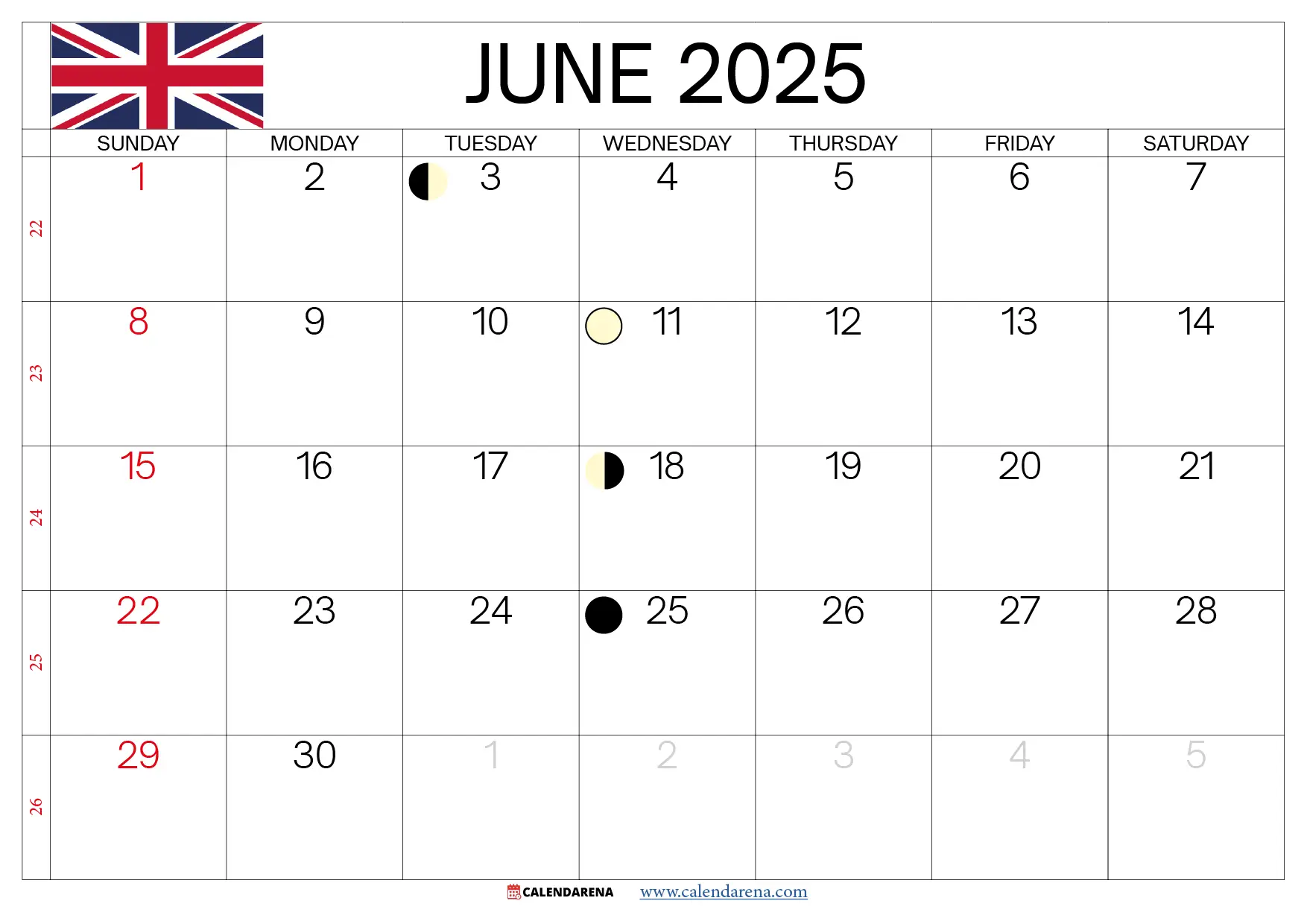 June Calendar 2025 Uk