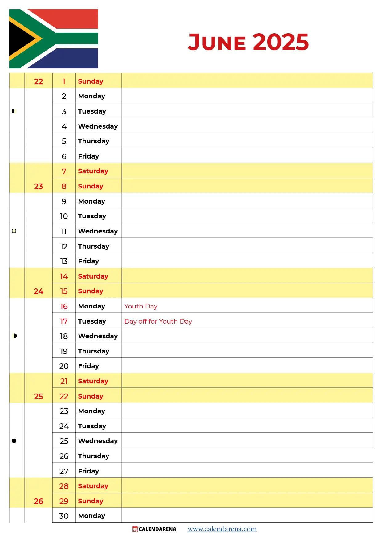 June Calendar 2025 With Holidays South Africa