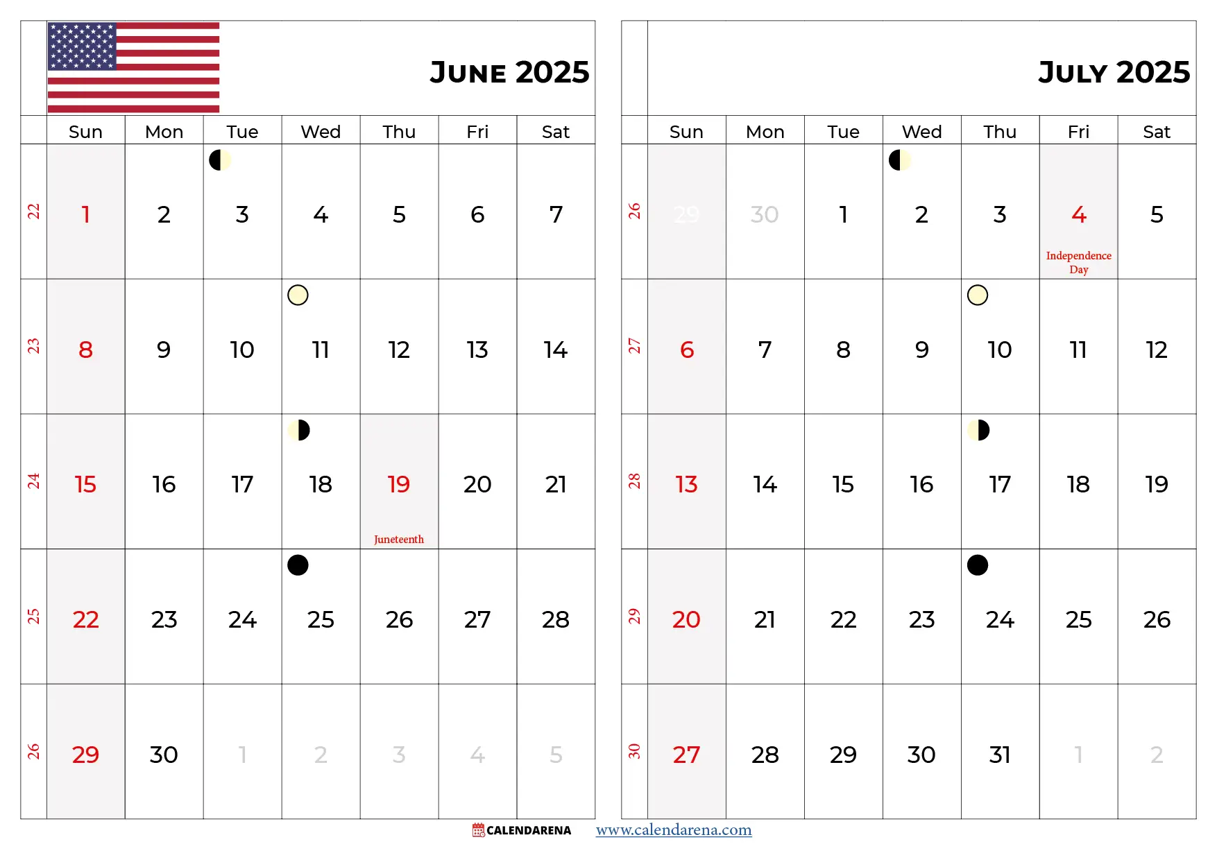 June July 2025 Calendar