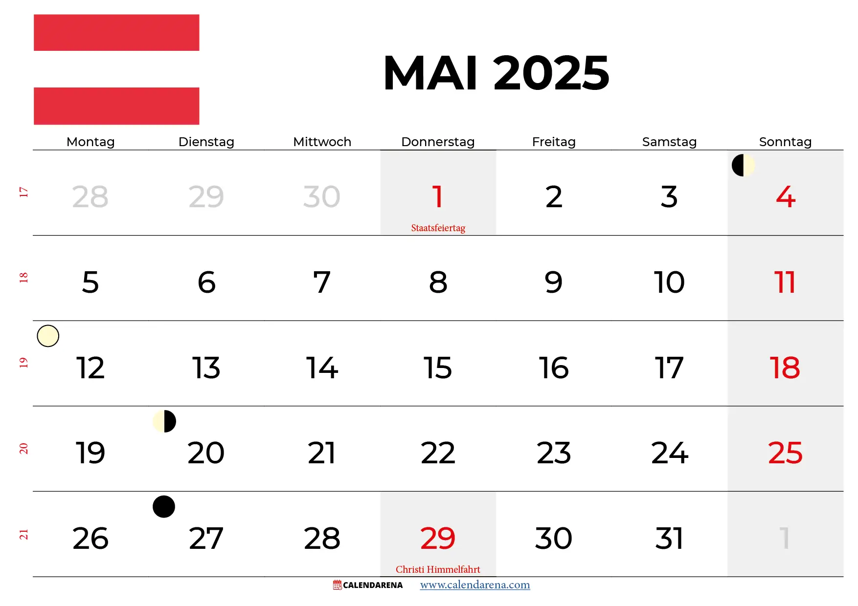 Kalender Mai 2025 Österreich