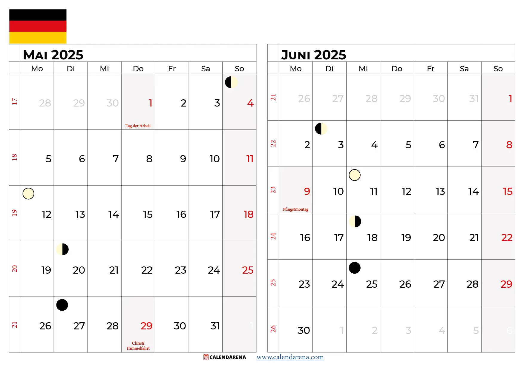 Kalender Mai Juni 2025