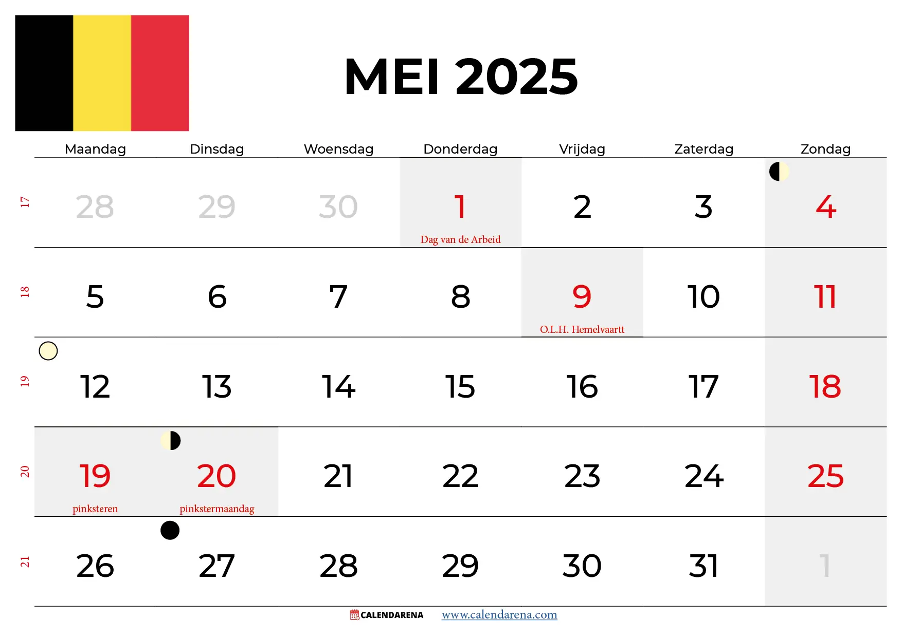 Kalender Mei 2025 België