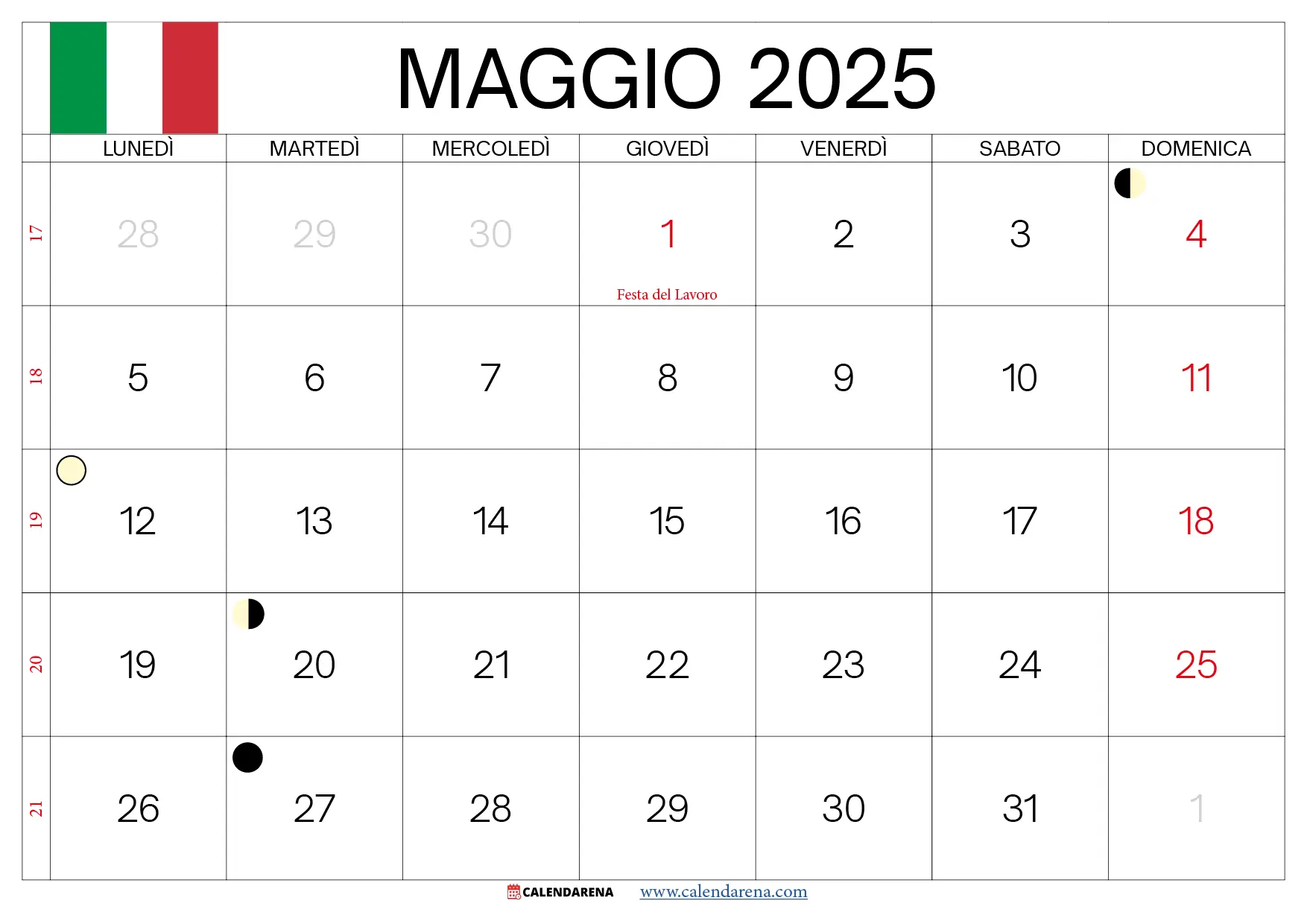 Maggio 2025 Calendario