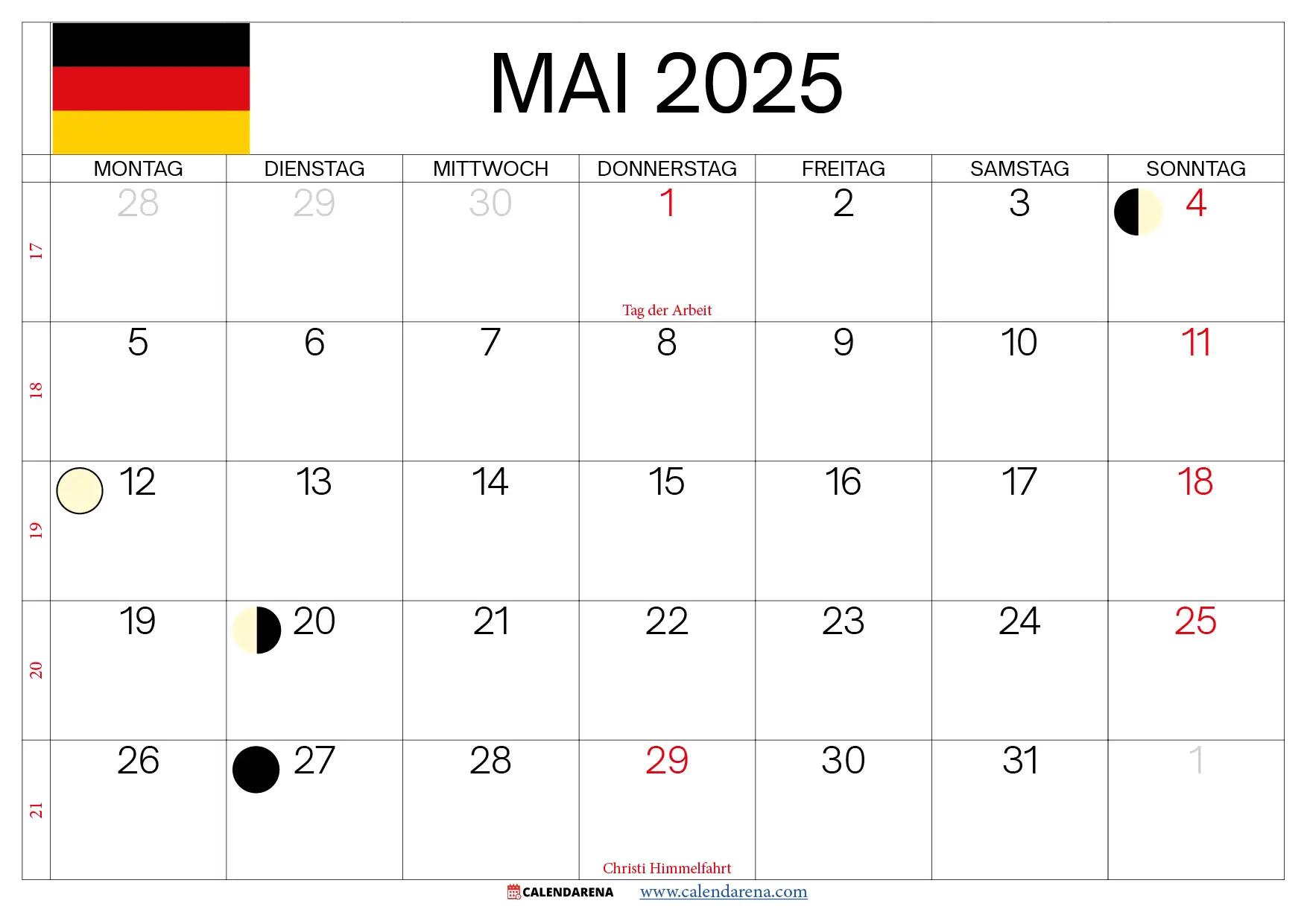 Mai 2025 Kalender Mit Feiertagen