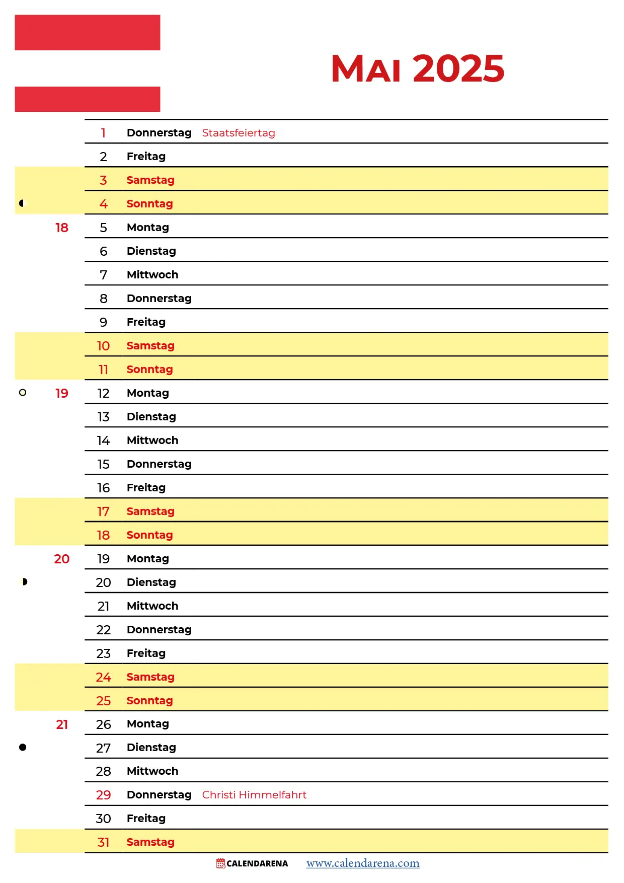 Mai 2025 Kalender Österreich