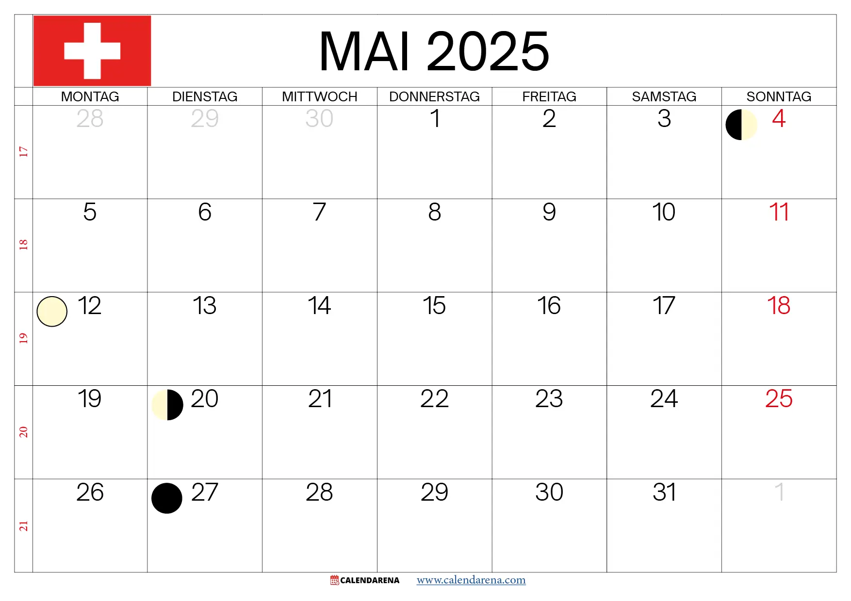 Mai 2025 Kalender schweiz