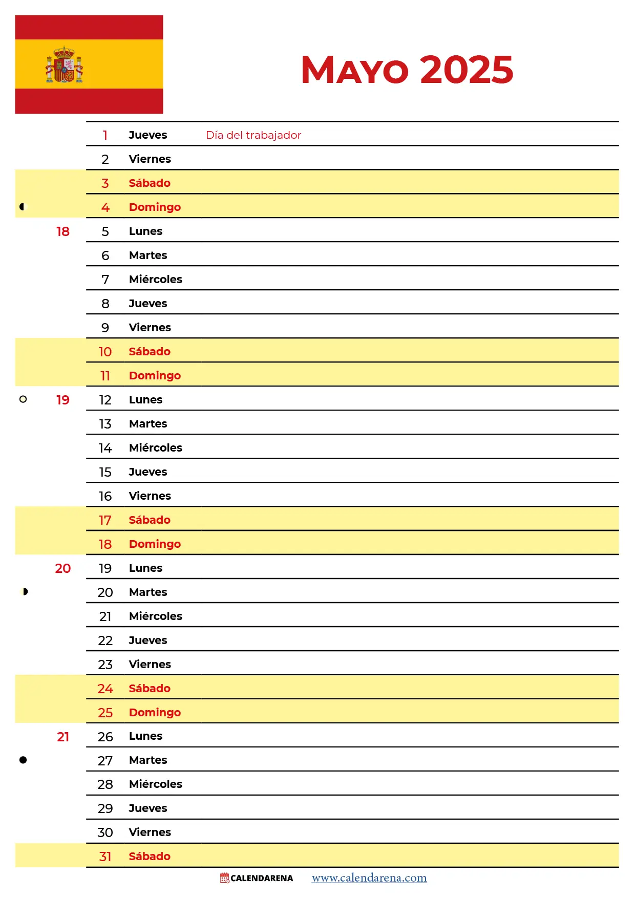 Mayo 2025 Calendario España