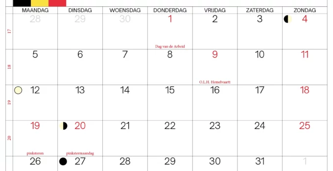 Mei 2025 Kalender België