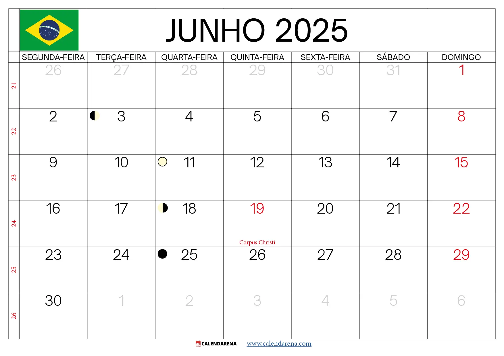 Calendário De Junho De 2025