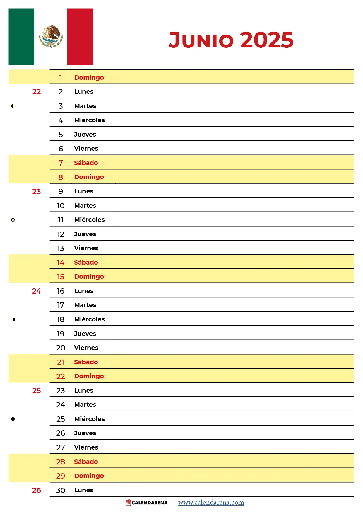 Calendario Del Mes De Junio 2025 México