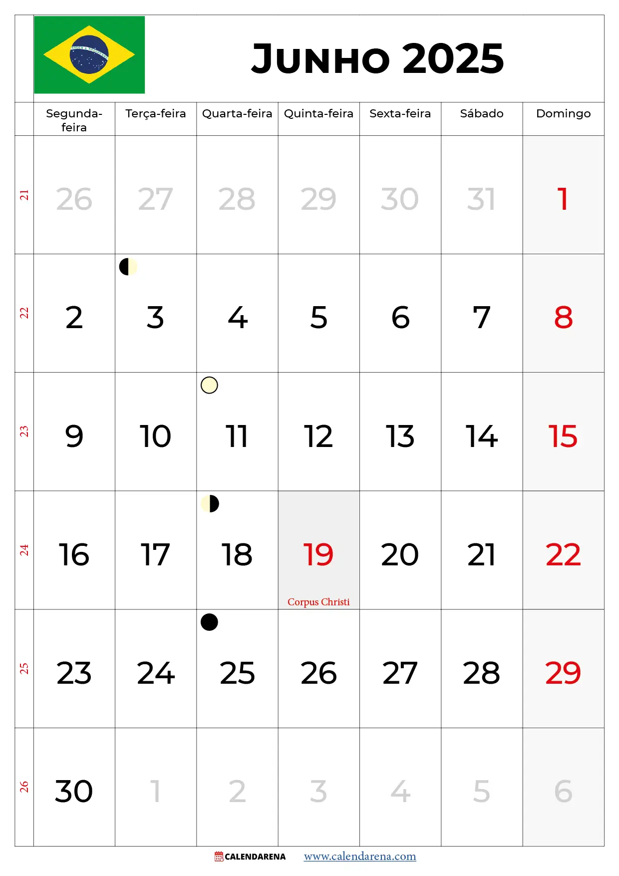 Calendário Do Mês De Junho De 2025