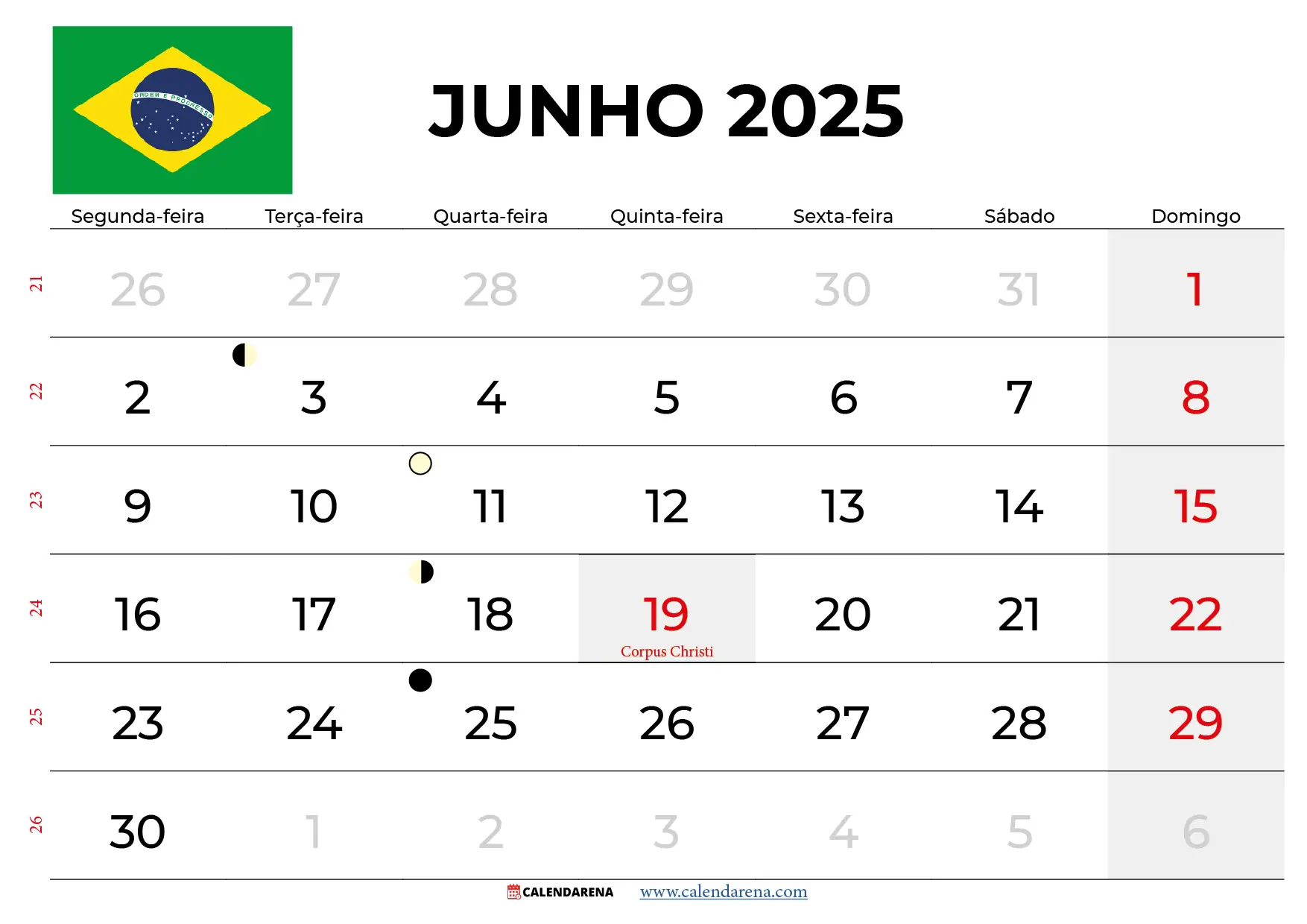 Calendário Junho 2025