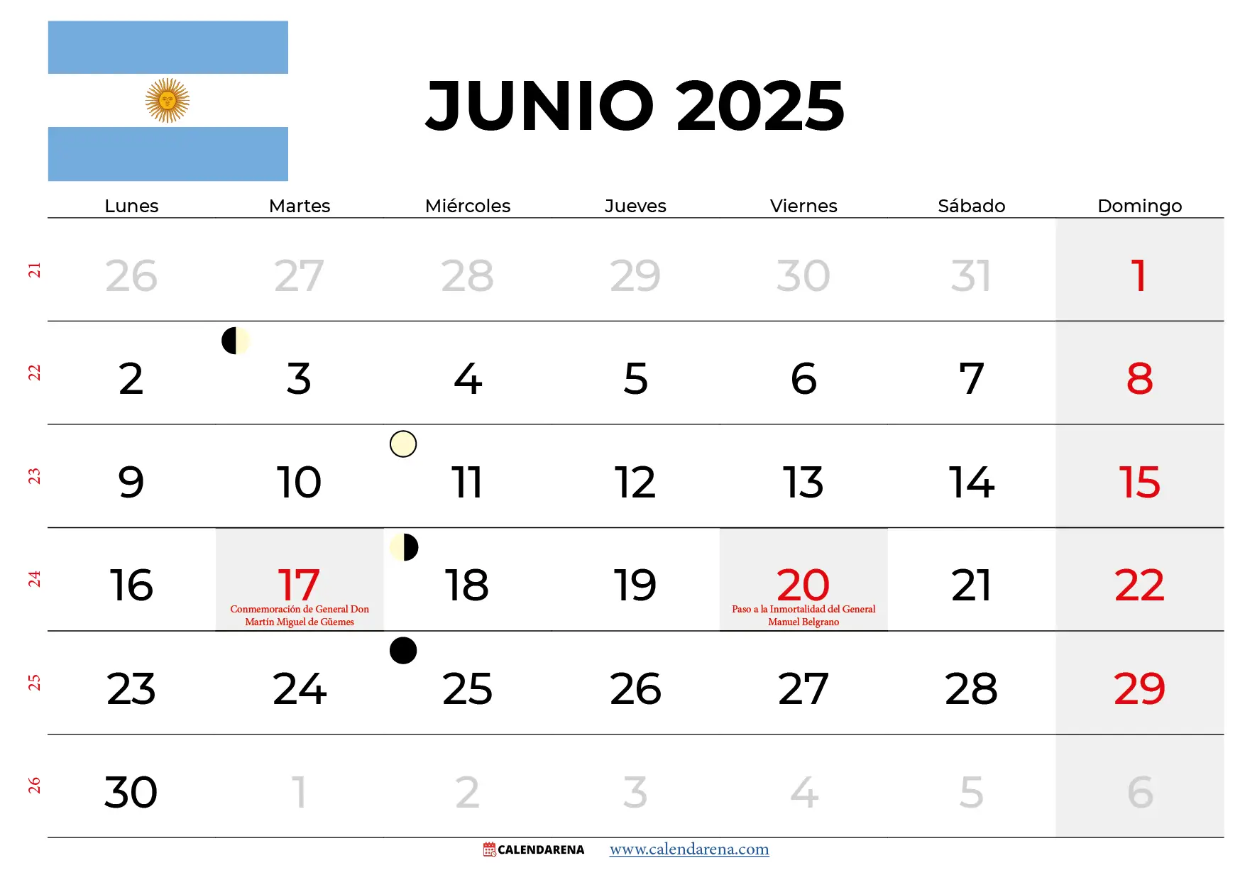 Calendario Junio 2025 Argentina Con Feriados Para Imprimir