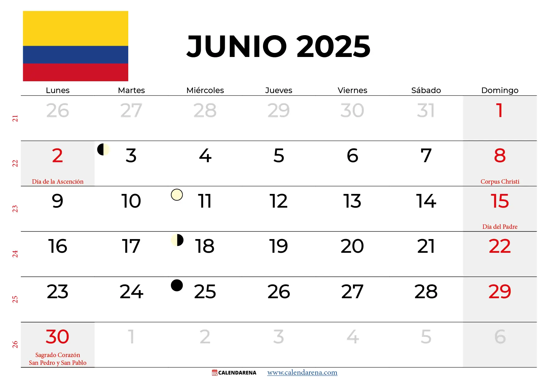 Calendario Junio 2025 Con Festivos Colombia