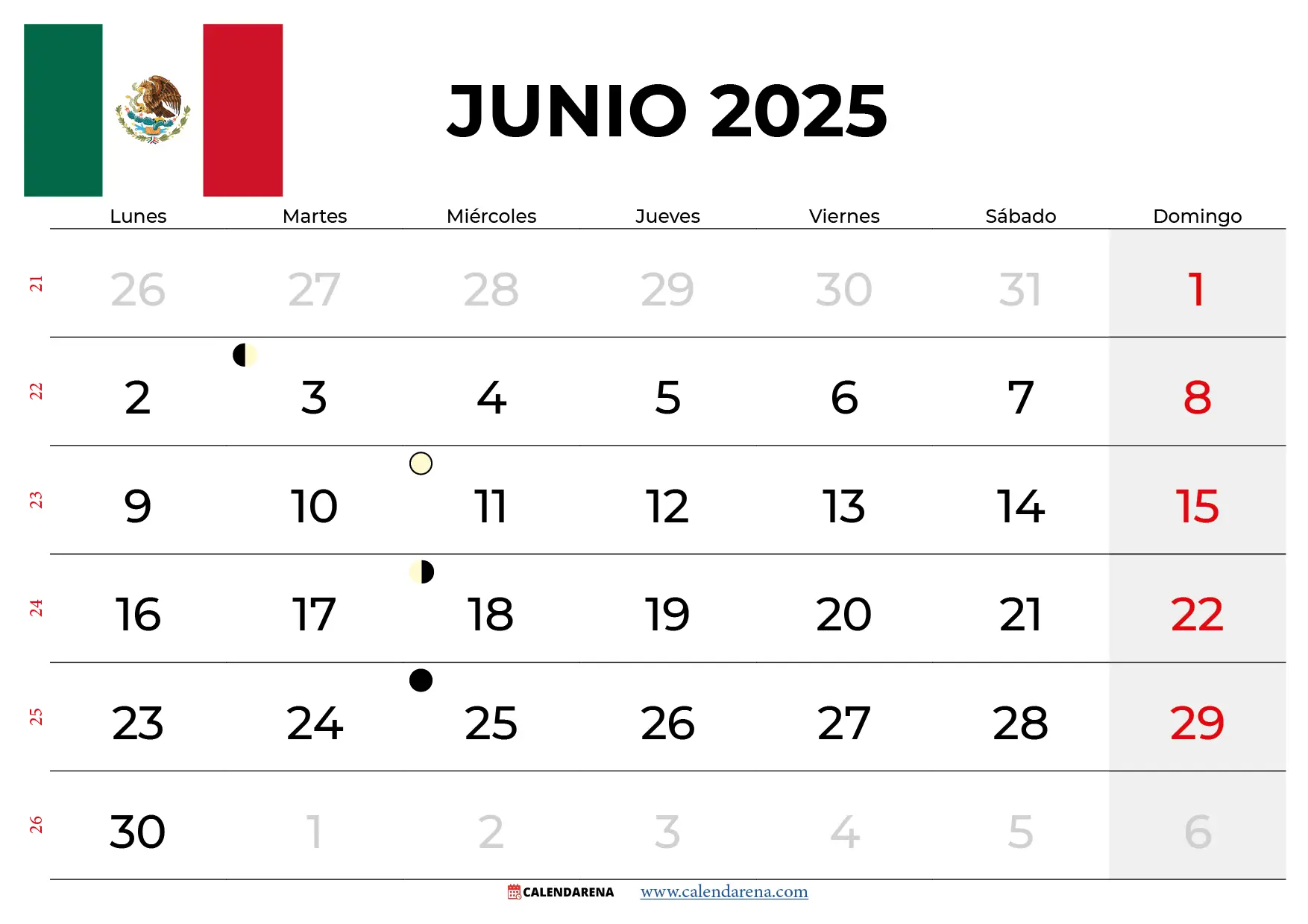 Calendario Junio 2025 México