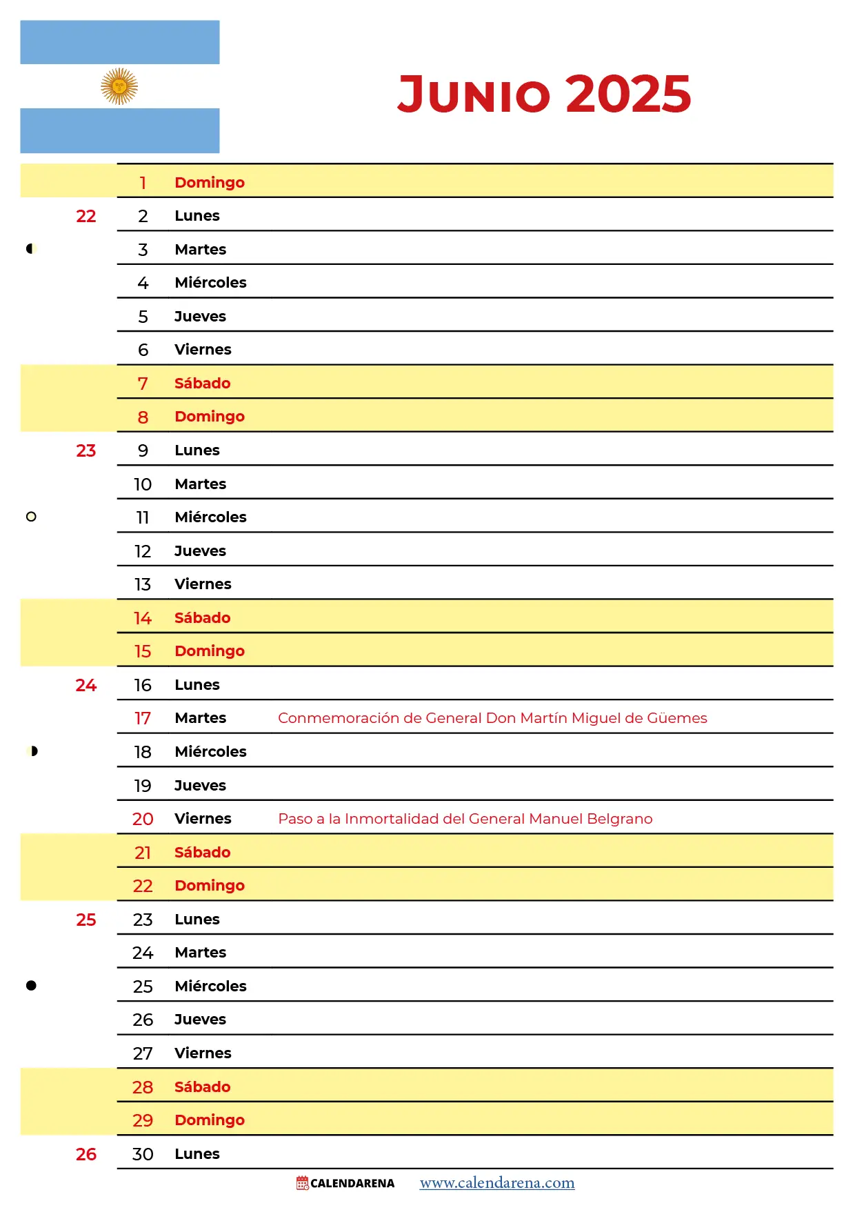 Calendario Junio 2025 Para Imprimir Argentina