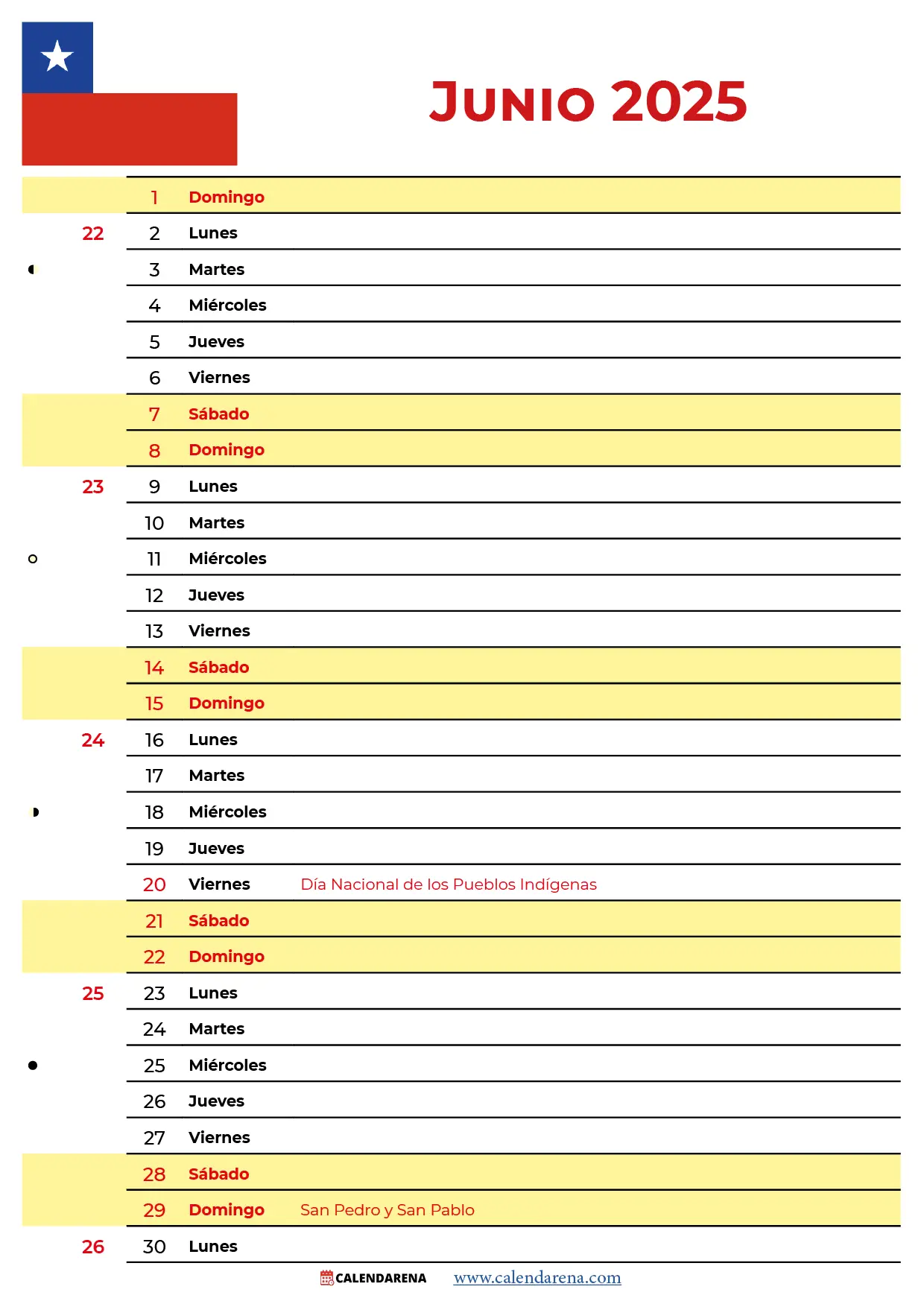 Calendario Junio Chile 2025