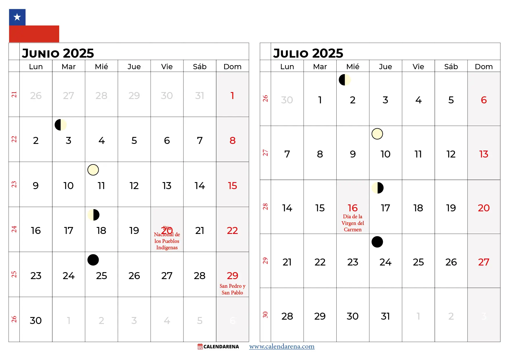 Calendario Junio Y Julio 2025 Chile