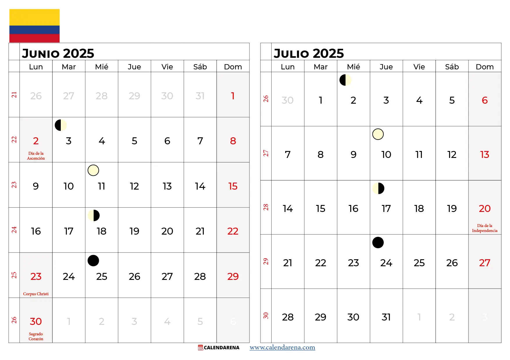 Calendario Junio Y Julio 2025 Con Festivos Colombia