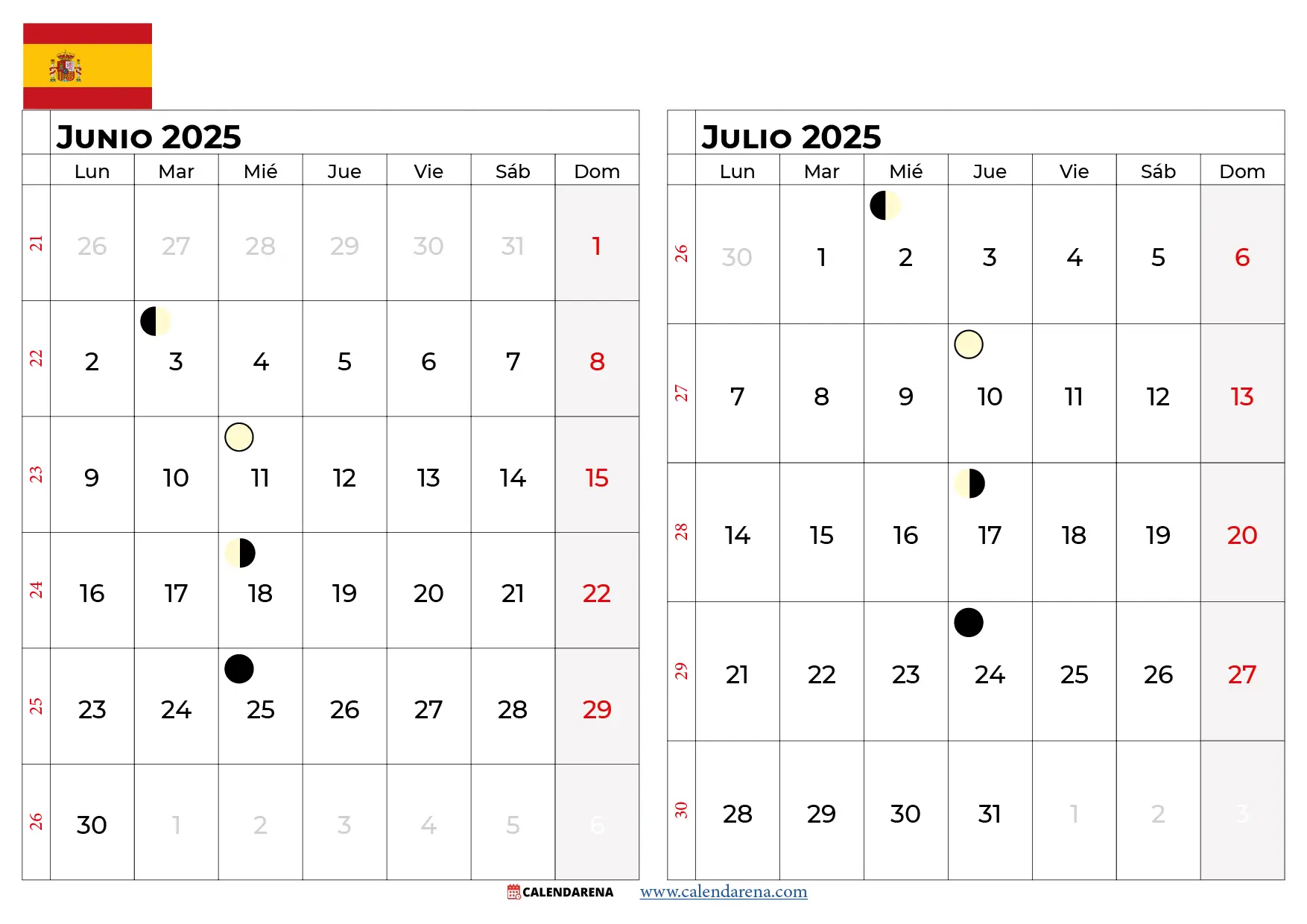 Calendario Junio Y Julio 2025