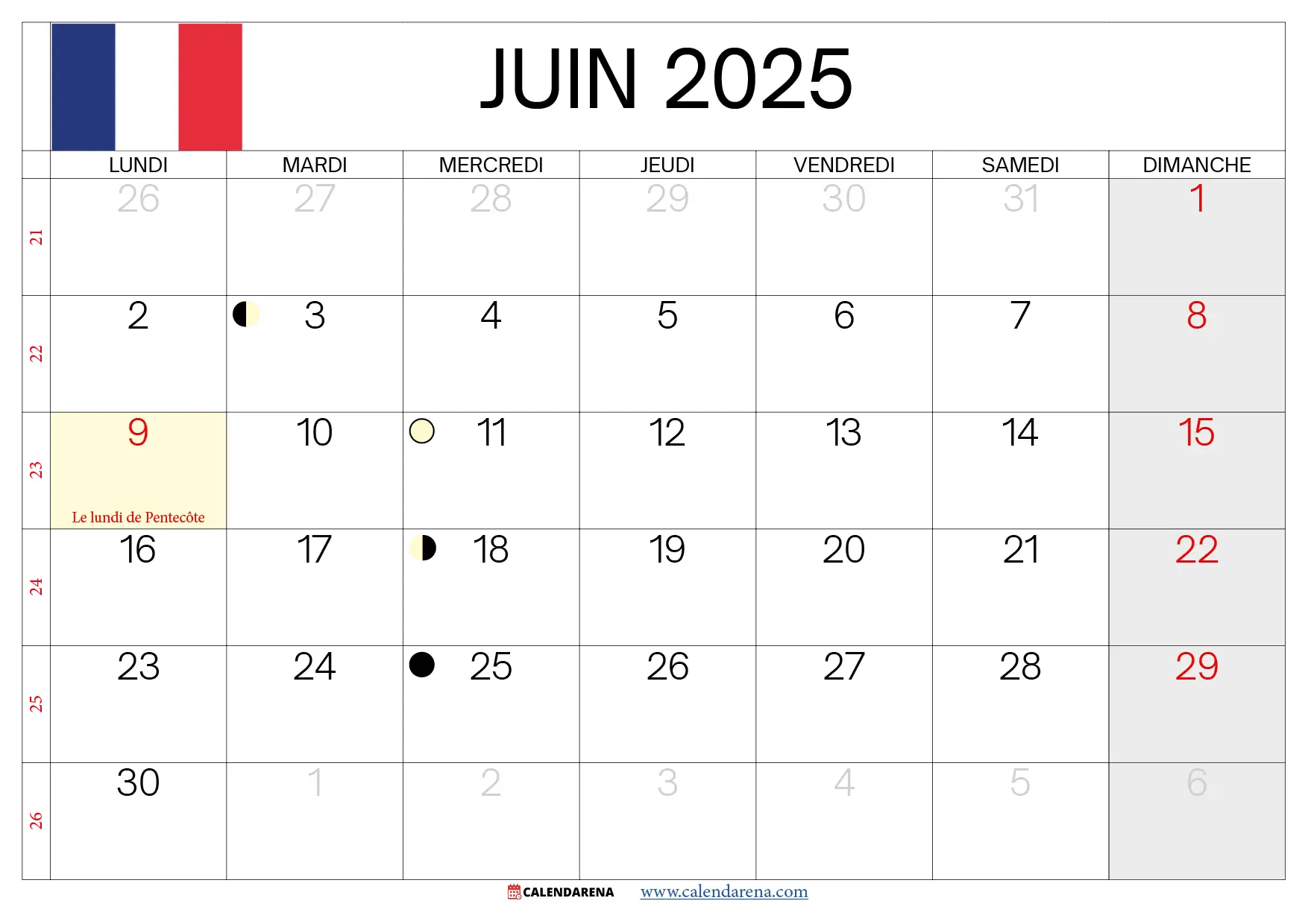 Calendrier Juin 2025 À Imprimer