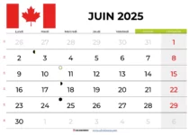 Calendrier Juin 2025 Québec