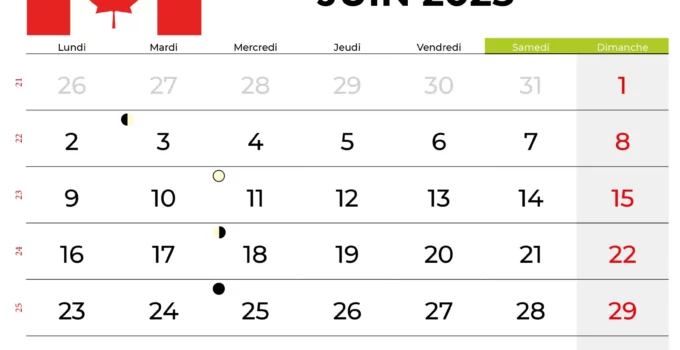 Calendrier Juin 2025 Québec