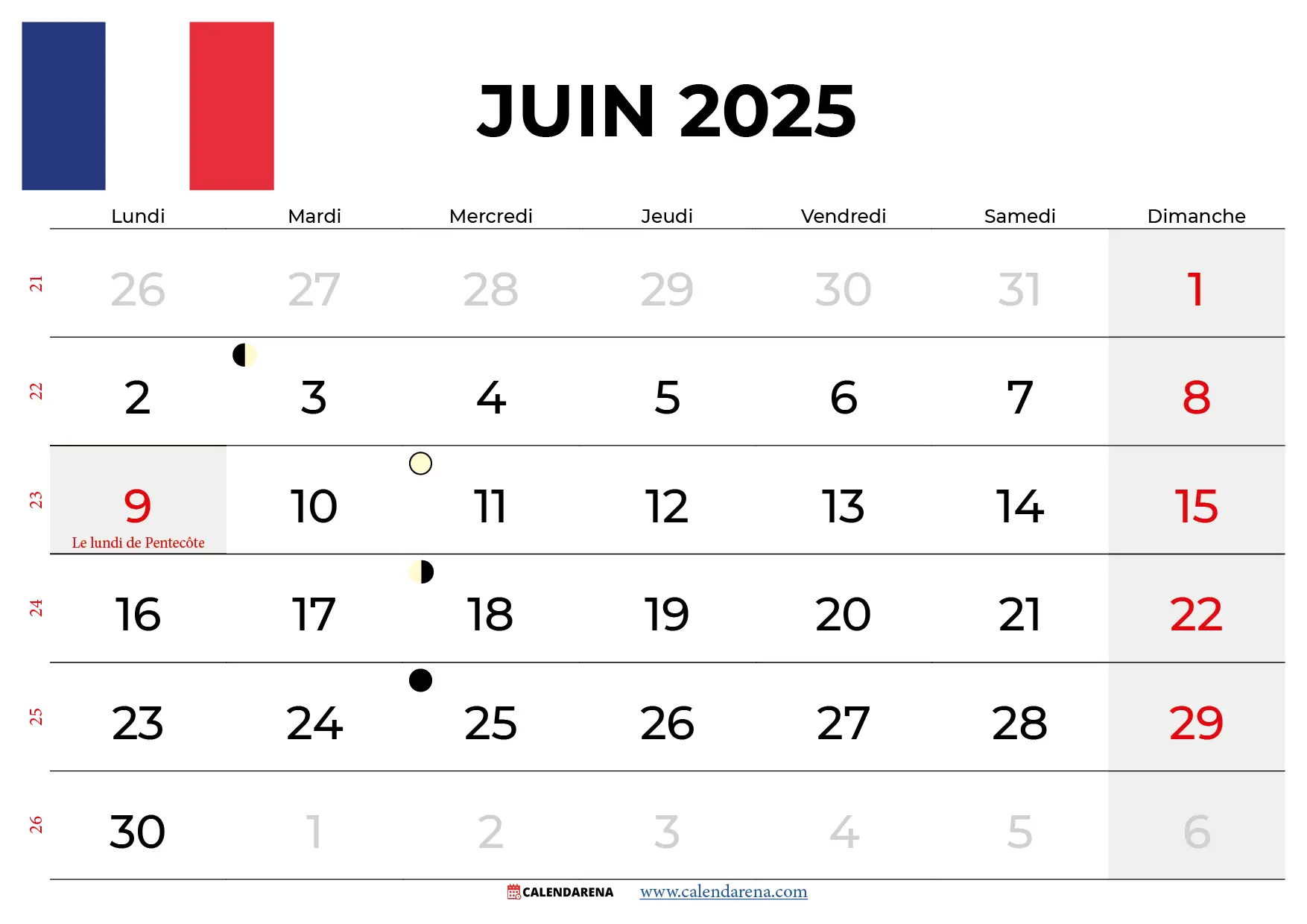 Calendrier Juin 2025