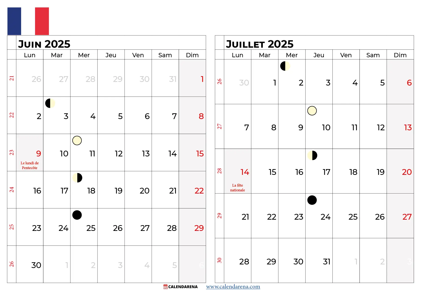 Calendrier Juin Juillet 2025