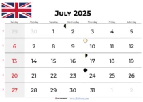 July 2025 Calendar With Holidays Uk