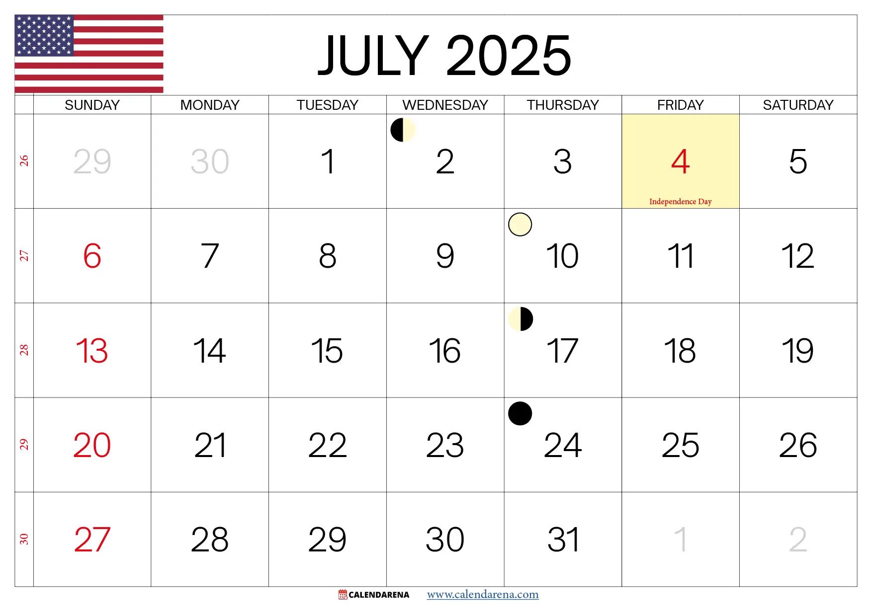 July Calendar 2025 With Holidays